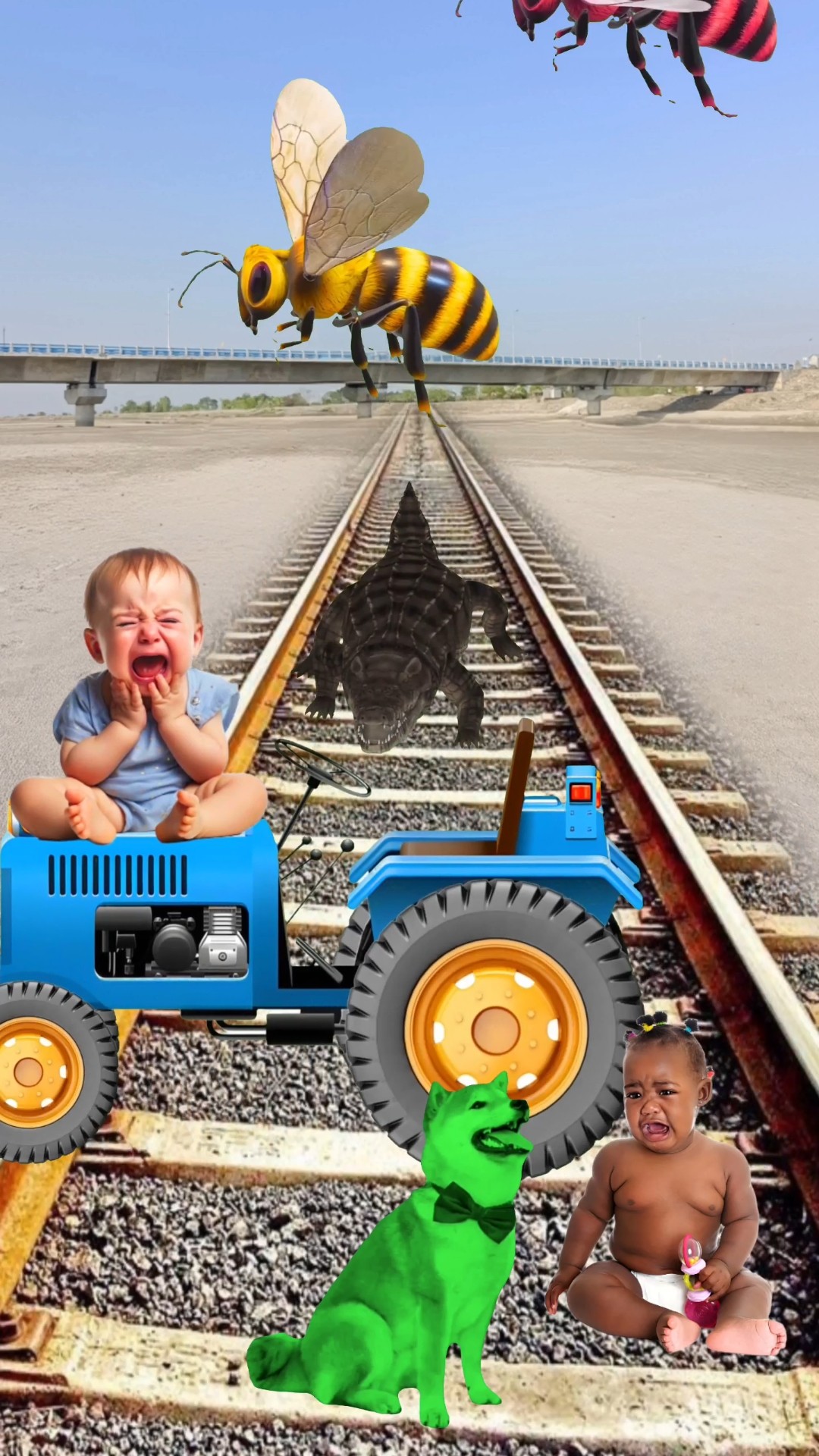 green colors Cute dog \u0026 baby vs crocodile \u0026 train driver tom...